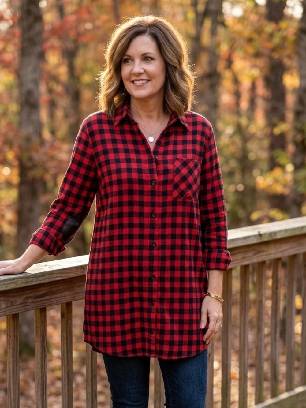 Cherish | Extra Long Red and Black Buffalo Check Shirt with Elbow Patches | Sz L